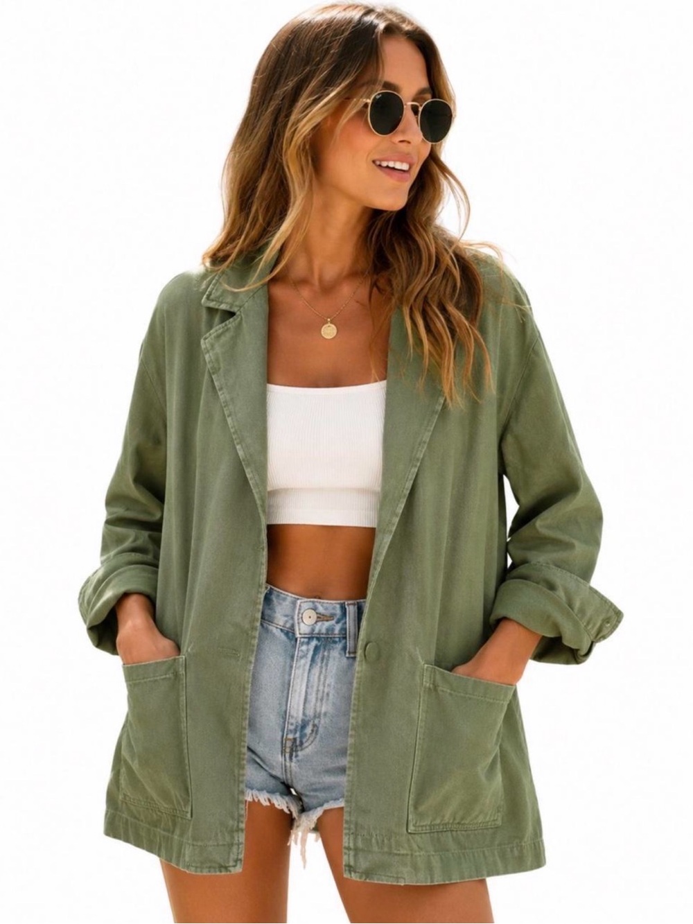 Zara Oversized Utility Chore Jacket – Sage Green | Women’s Medium